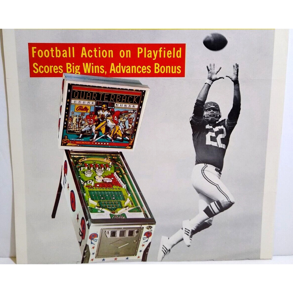 Quarterback Pinball Flyer Original 1977 TRIMMED Vintage Game Artwork Promo